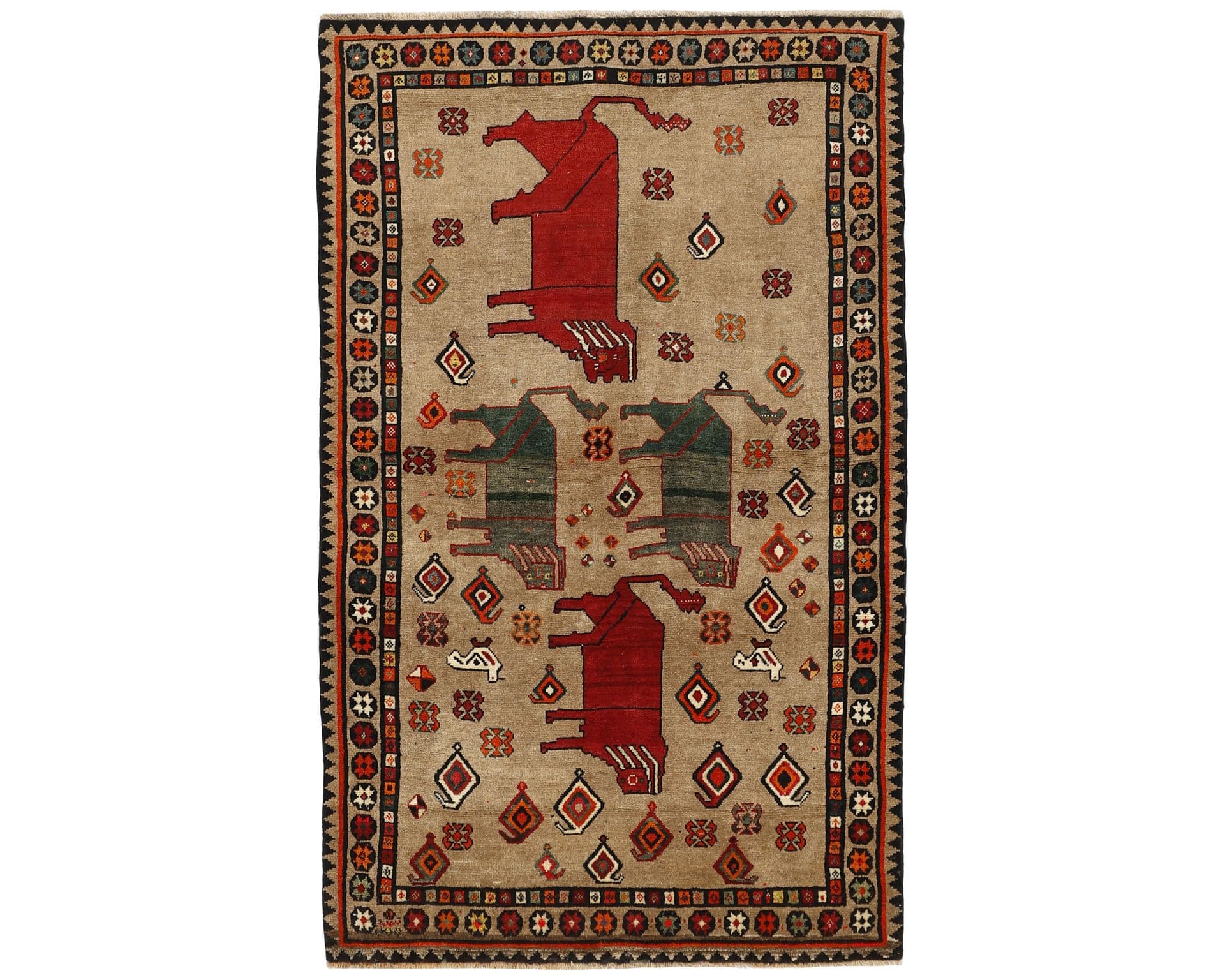 Old Figural Kashghai orientalisk matta 135 x 223 cm