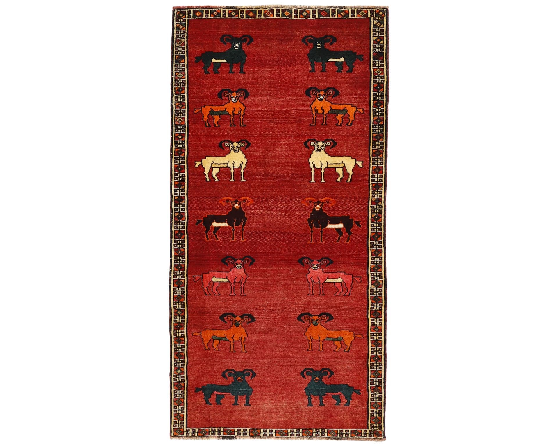 Old Figural Kashghai orientalisk matta 108 x 216 cm