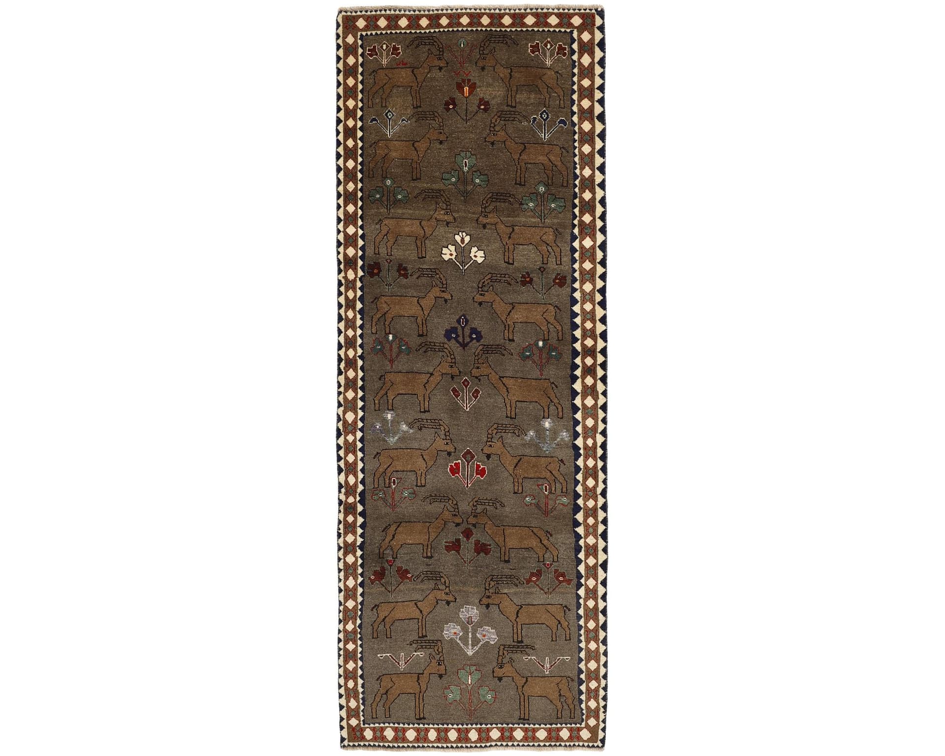 Old Figural Kashghai orientalisk matta 102 x 301 cm