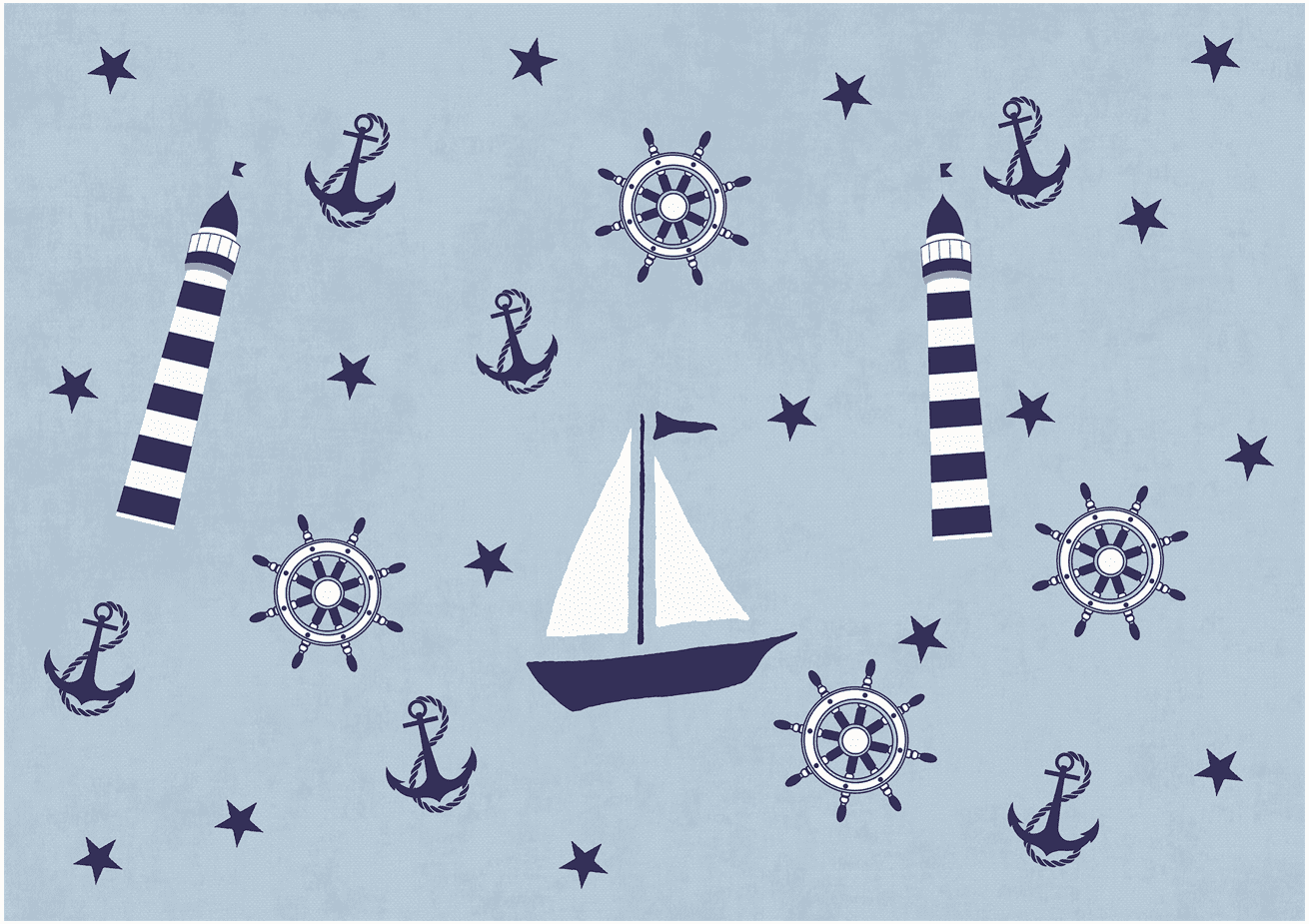 Barnmatta - Sailing Ship (blå) (Storlek: 120 x 170 cm)