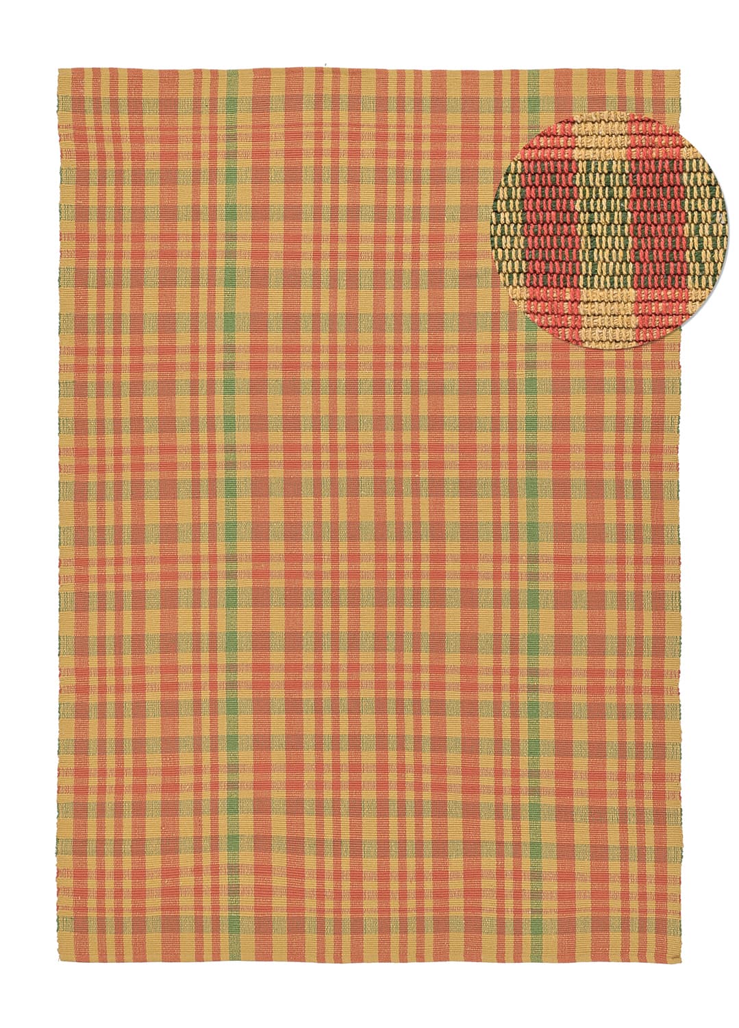 Bomullsmatta - Husvik (mustard/multi) (Storlek: 140 x 200 cm)