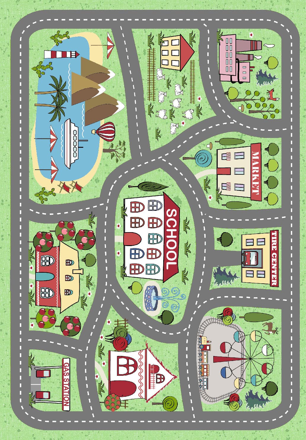 Barnmatta - City Town (multi) (Storlek: 120 x 170 cm)