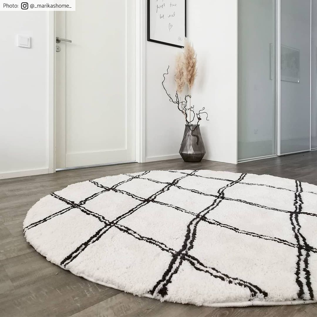 Runda mattor - Morocco (svart/vit) (Storlek: Ø 120 cm)