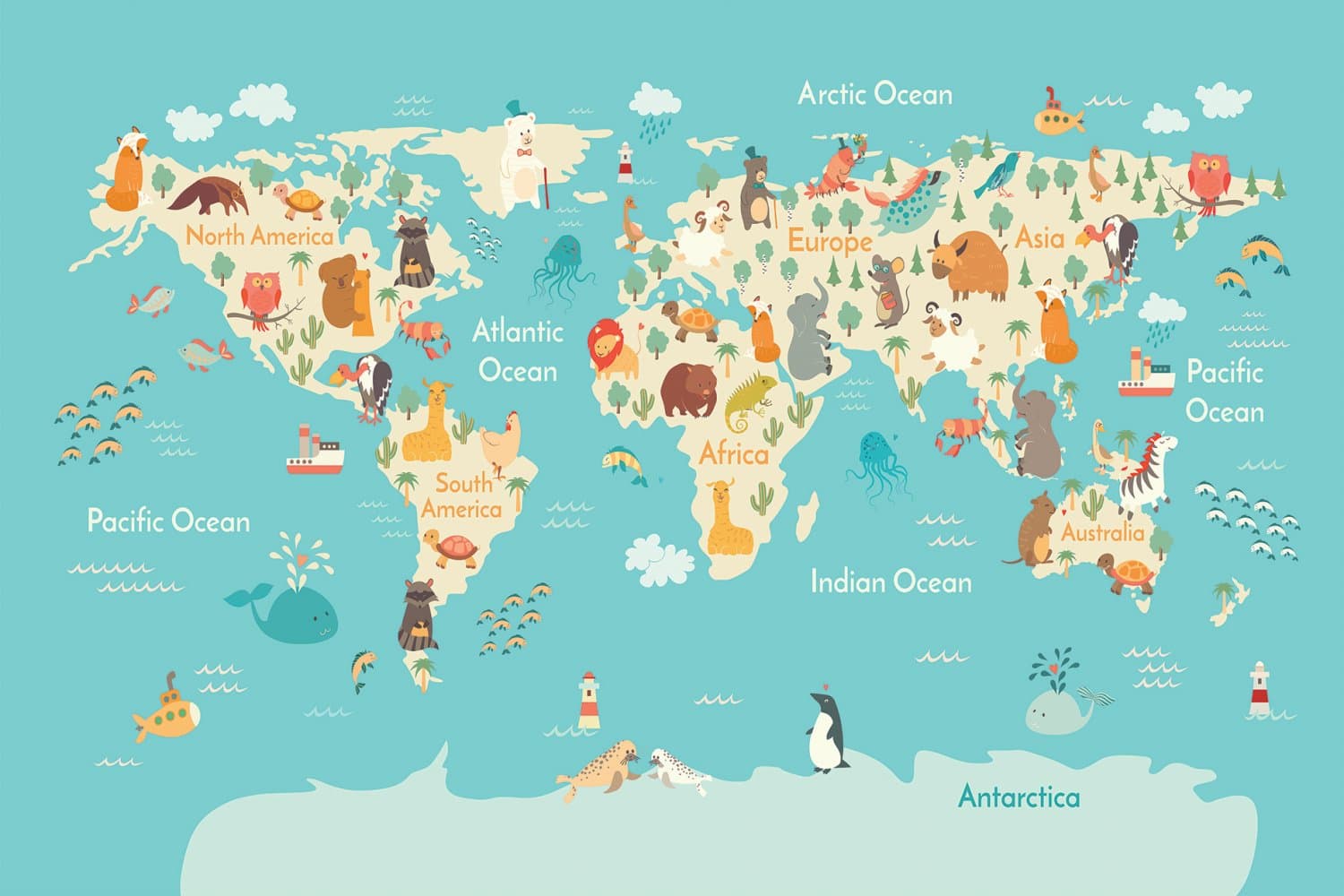 Barnmatta - World Map (blå/multi) (Storlek: 160 x 230 cm)