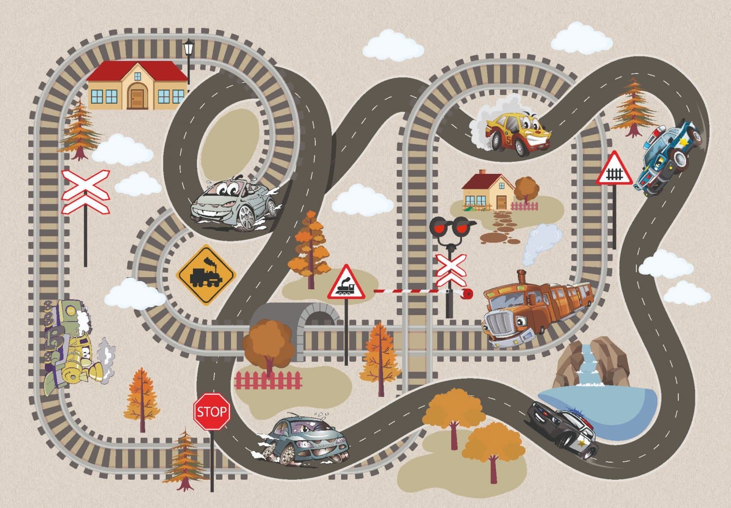 Barnmatta - Autumn Town (Storlek: 120 x 170 cm)
