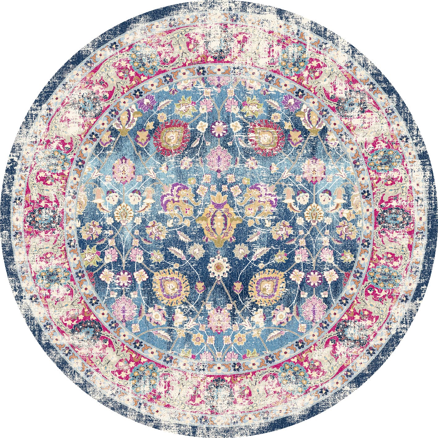 Rund matta - Bouhjar (blå/rosa/multi) (Storlek: Ø 200 cm)