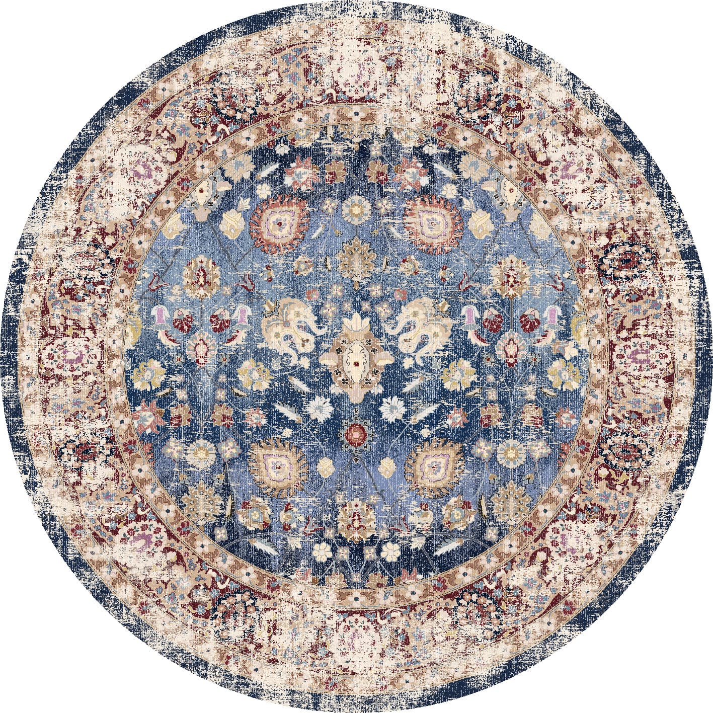 Rund matta - Bouhjar (mörkblå/multi) (Storlek: Ø 120 cm)