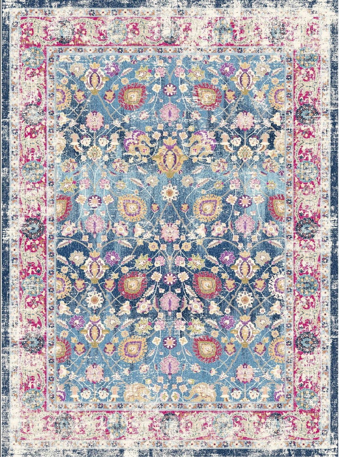 Wiltonmatta - Bouhjar (blå/rosa/multi) (Storlek: 80 x 250 cm)