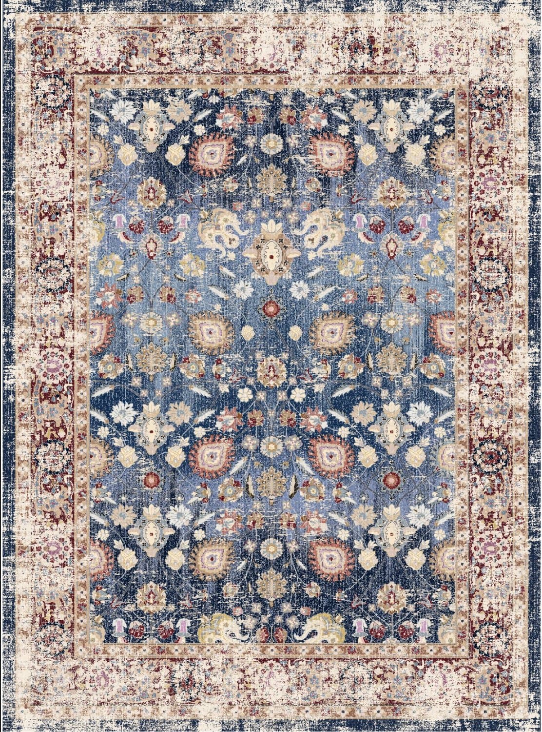 Wiltonmatta - Bouhjar (mörkblå/multi) (Storlek: 200 x 280 cm)