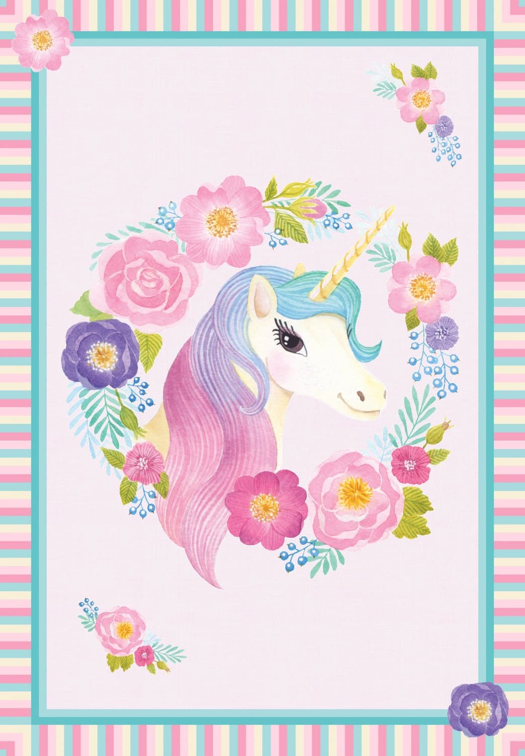 Barnmatta - Unicorn Flowers (rosa) (Storlek: 80 x 150 cm)