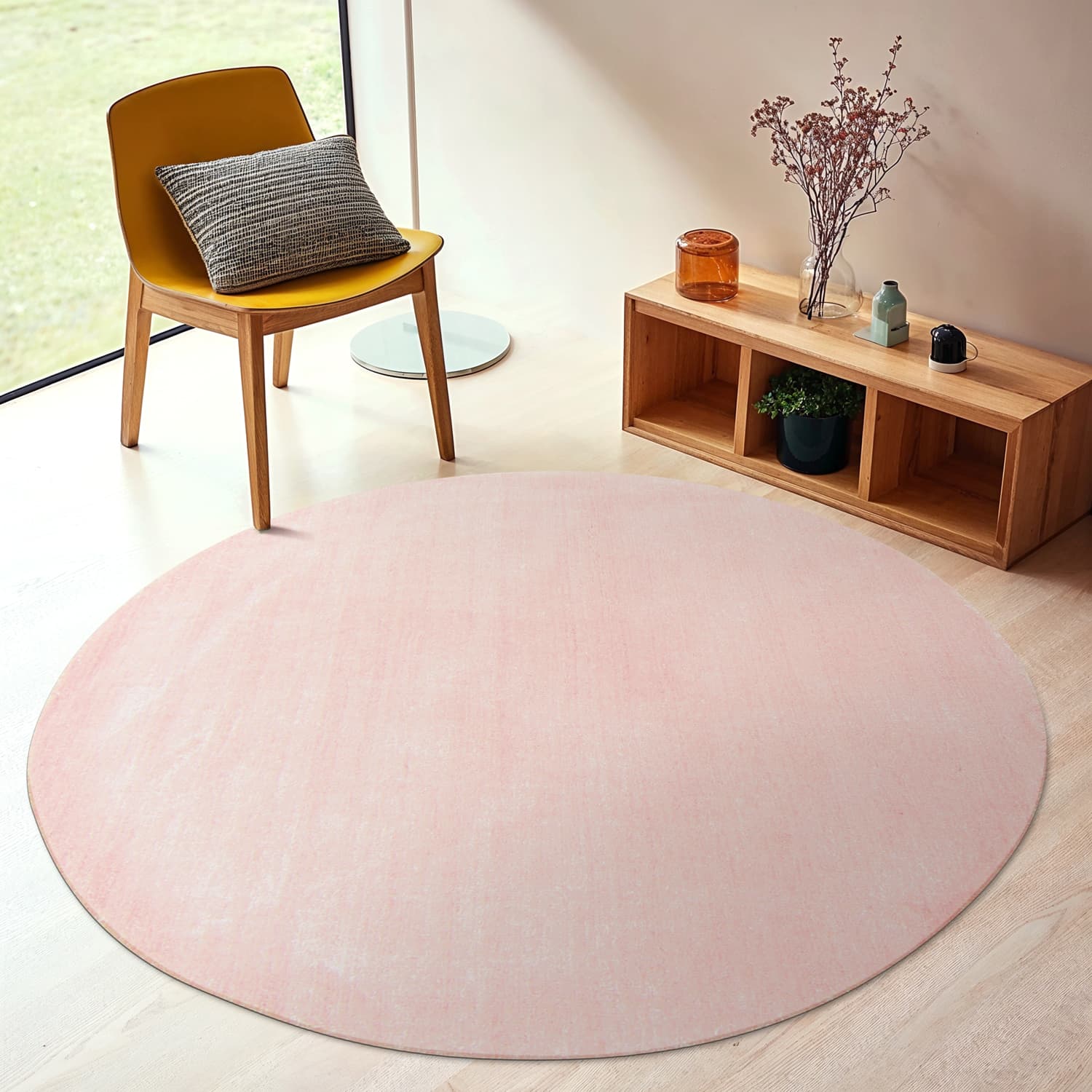 Rund matta - Recycled PET with viscose look (rosa) (Storlek: Ø 200 cm)