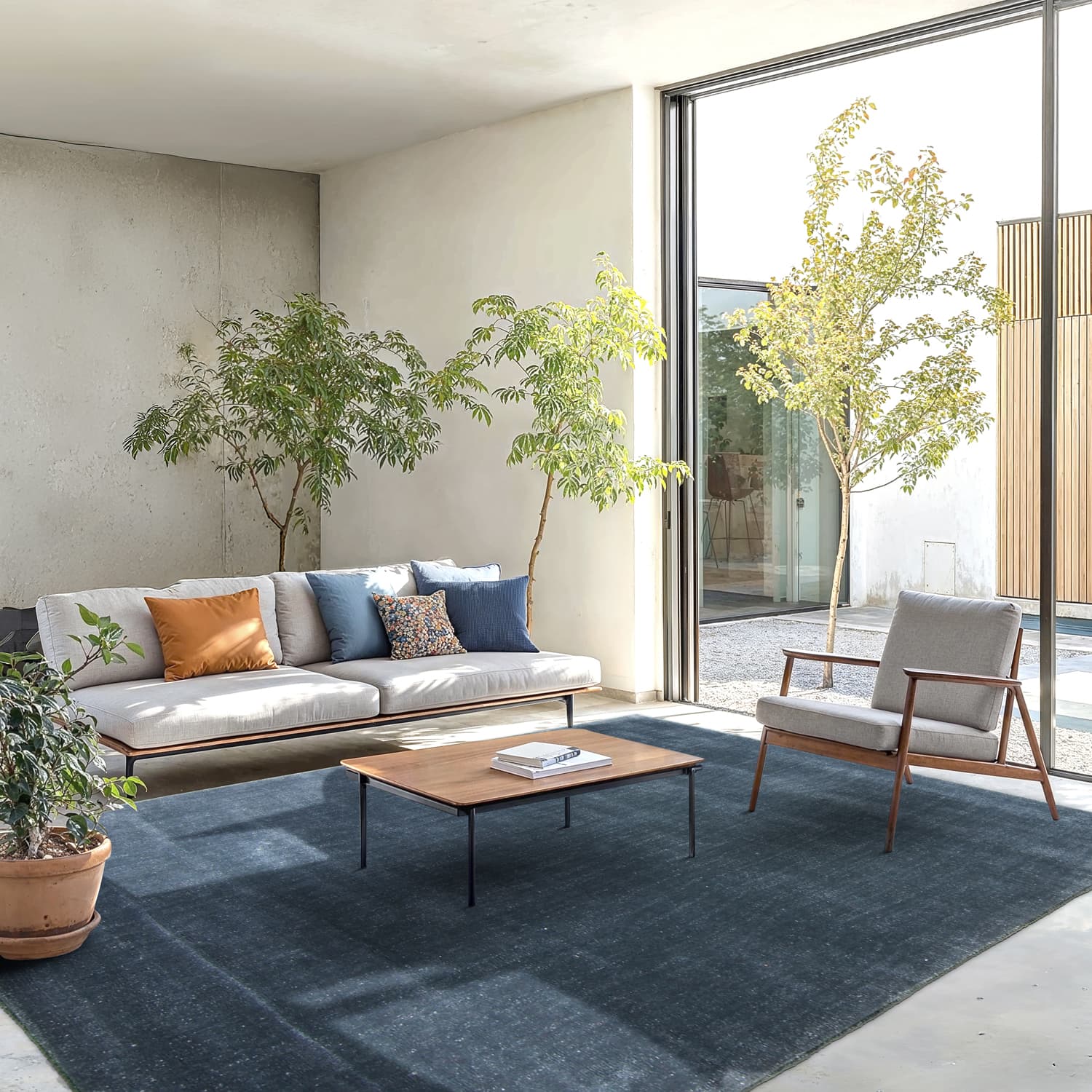 Recycled PET with viscose look (blå) (Storlek: 160 x 230 cm)