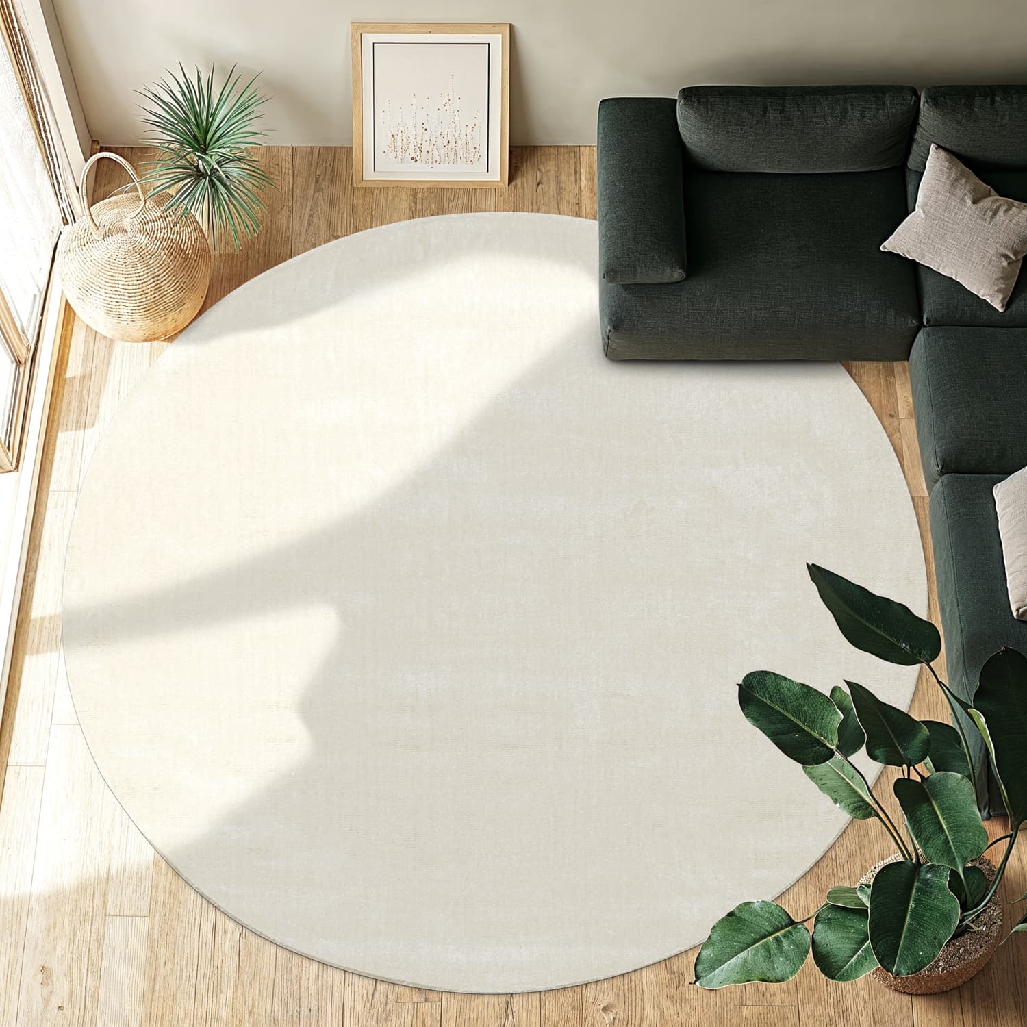 Rund matta - Recycled PET with viscose look (offwhite) (Storlek: Ø 200 cm)
