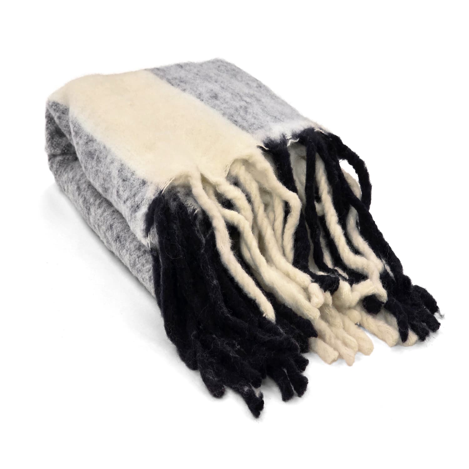 Filtar - Pläd i ullmix - Beatriz Stripe (svart/vit) (Storlek: 130 x 170 cm)