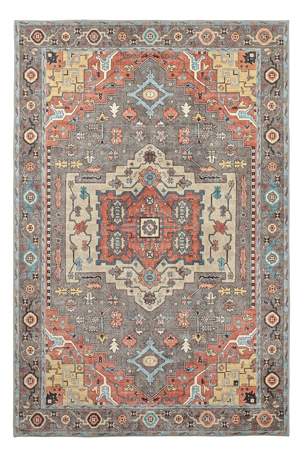Flatvävd matta - Kordava (grå/röd) (Storlek: 190 x 280 cm)