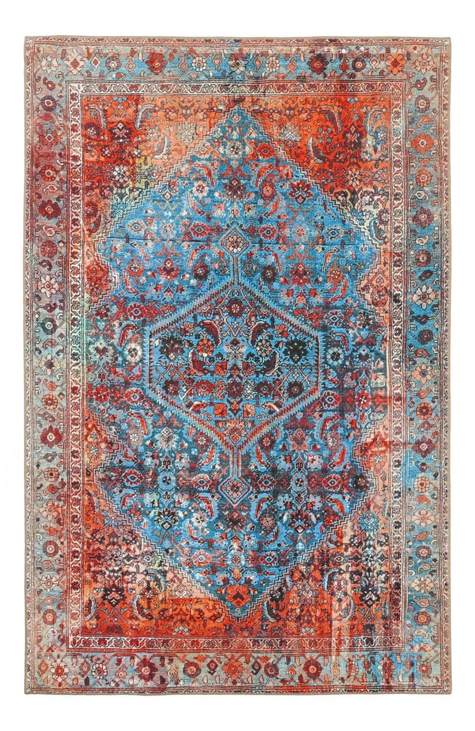 Flatvävd matta - Mardin (röd/blå) (Storlek: 190 x 280 cm)