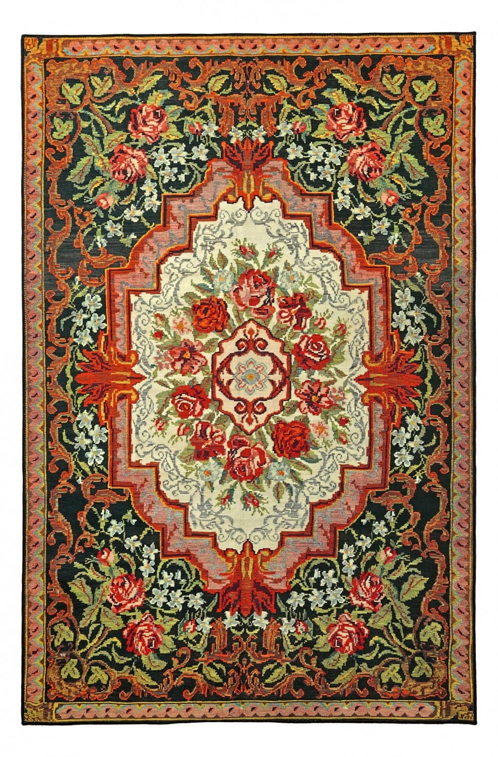 Flatvävd matta - Masarida (svart/multi) (Storlek: 190 x 280 cm)