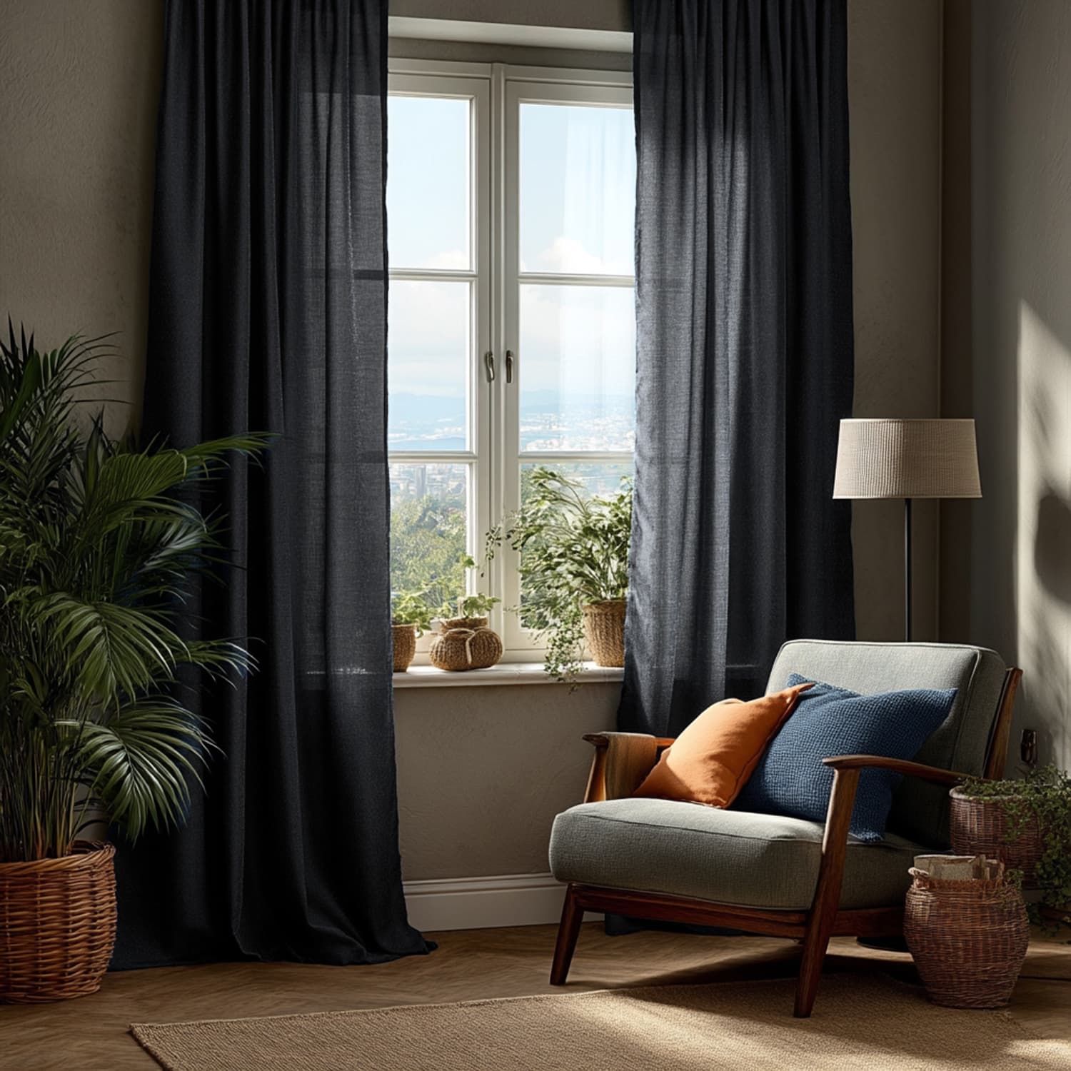 Gardiner - Linnegardin Cosmina (svart) (Storlek: 140 x 220 cm)