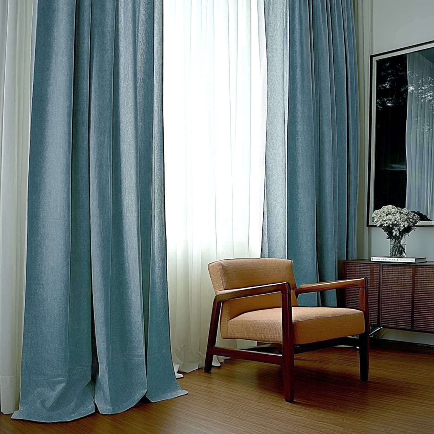 Gardiner - Linnegardin Melania (mörkturkos) (Storlek: 140 x 220 cm)