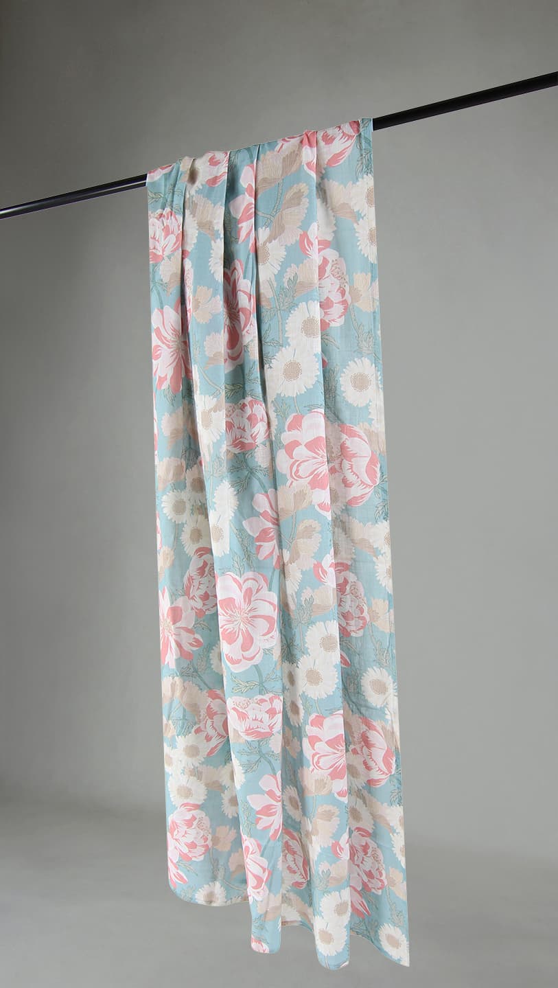 Gardiner - Bomullsgardin Serena (turkos/rosa) (Storlek: 140 x 300 cm)