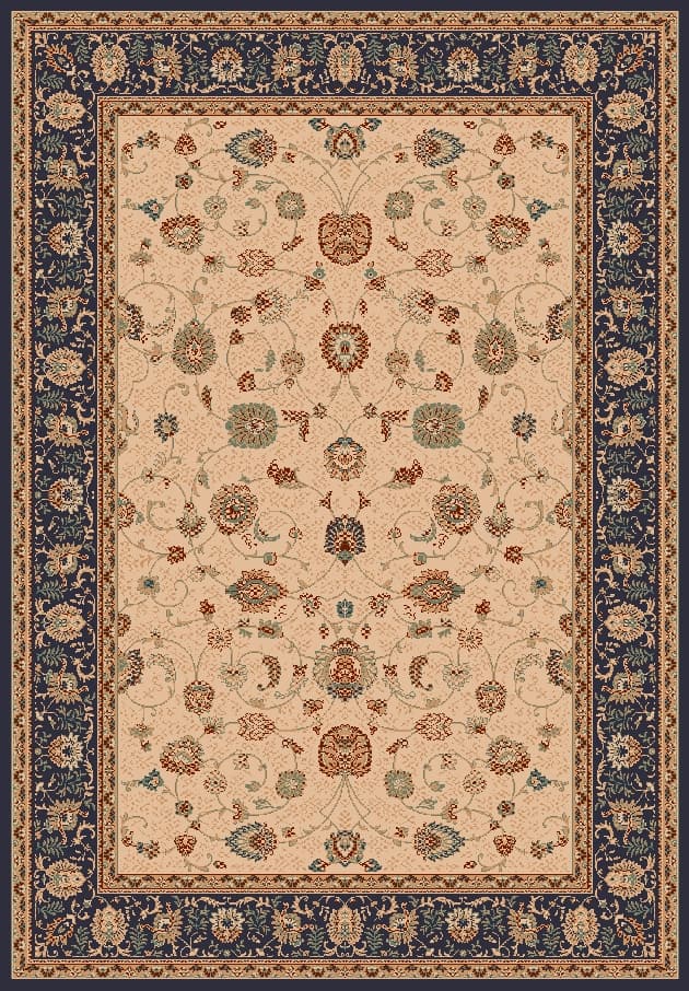 Wiltonmatta - Angelica (beige/marinblå) (Storlek: 140 x 200 cm)