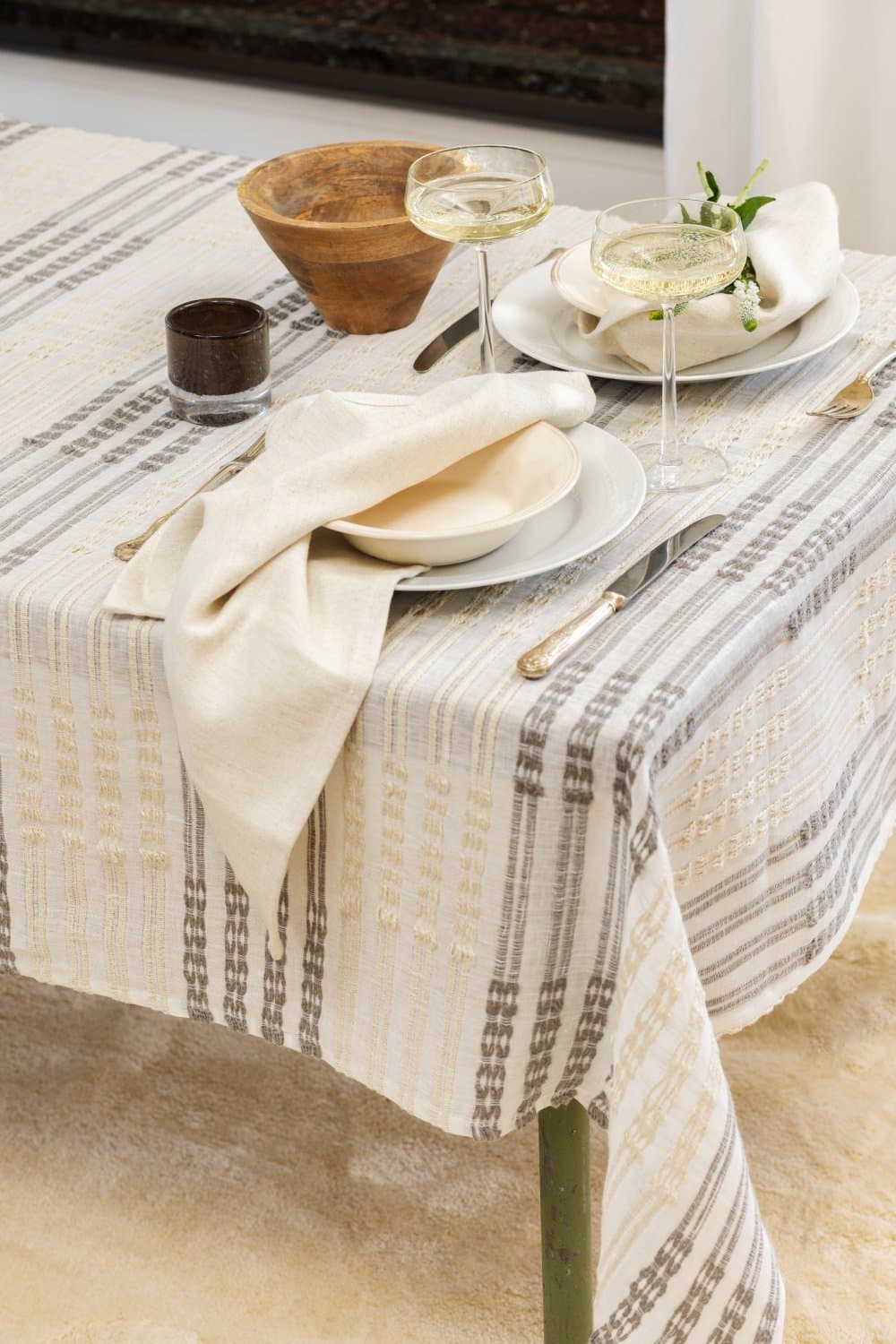 Dukar - Linneduk Julie (vit/beige) (Storlek: 140 x 250 cm)