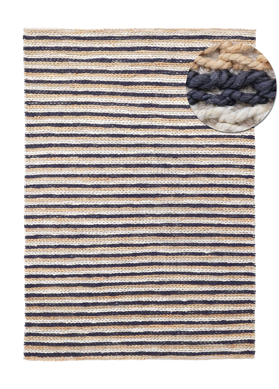 Jutematta - Howrah Braided Jute (natur/vit/svart) (Storlek: 160 x 230 cm)