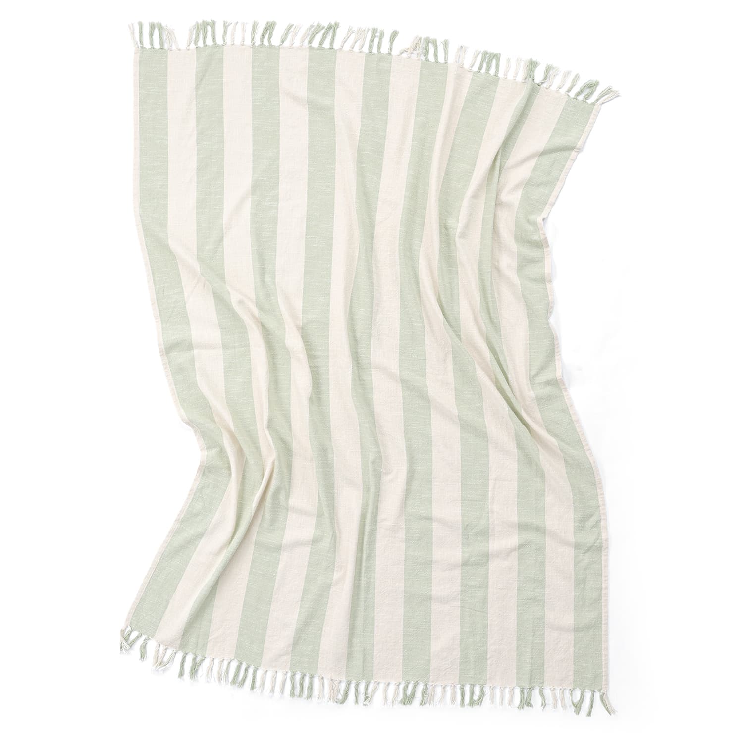 Filtar - Kora stripe cotton throw (cream/ljusgrön) (Storlek: 130 x 170 cm)