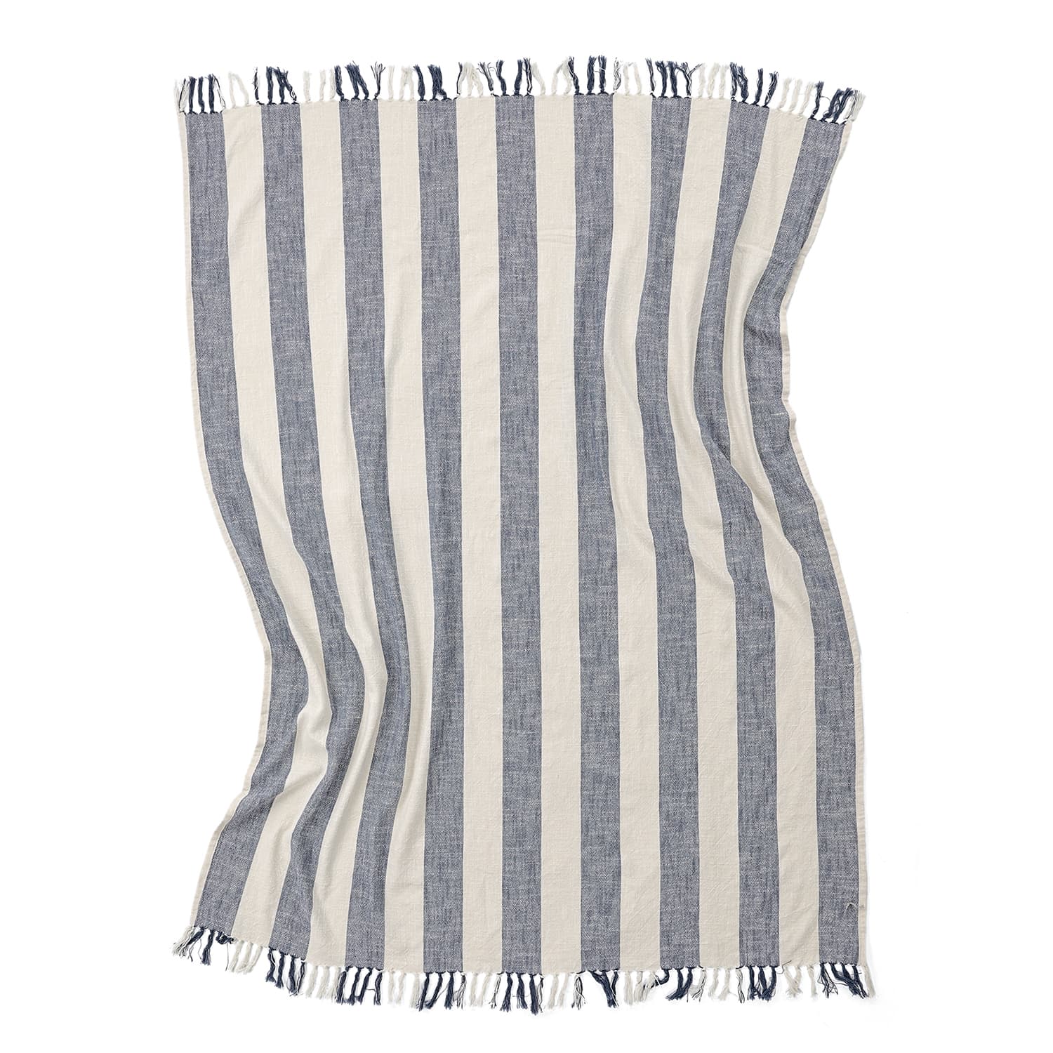 Filtar - Kora stripe cotton throw (cream/navy) (Storlek: 130 x 170 cm)