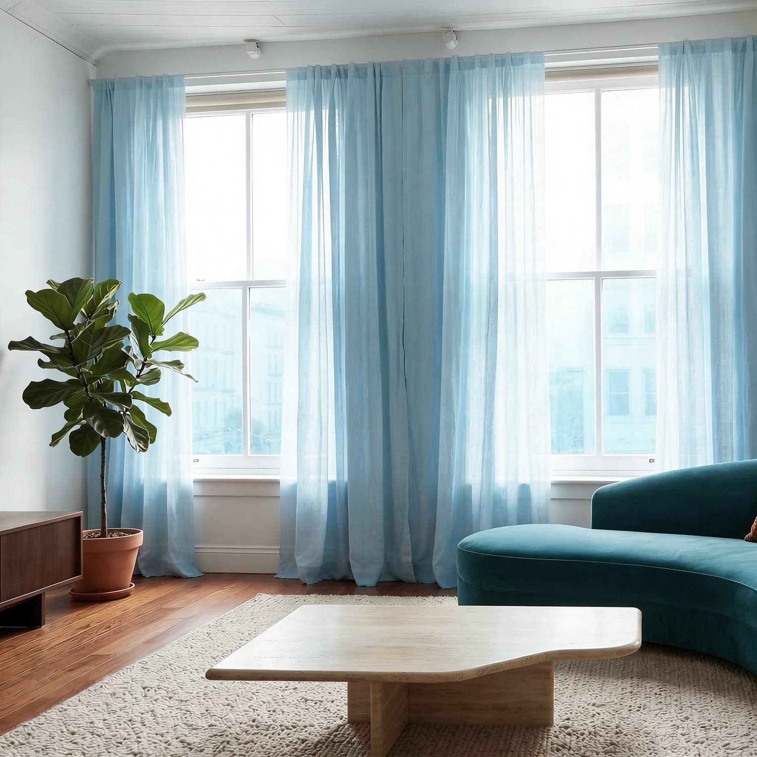 Gardiner 2-Pack - Linnemixgardin Lumira (ljusblå) (Storlek: 140 x 220 cm)