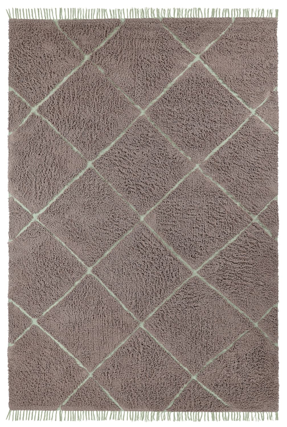 Ryamattor - Bellevue Natural Cotton Shaggy (taupe/grön) (Storlek: 240 x 340 cm)