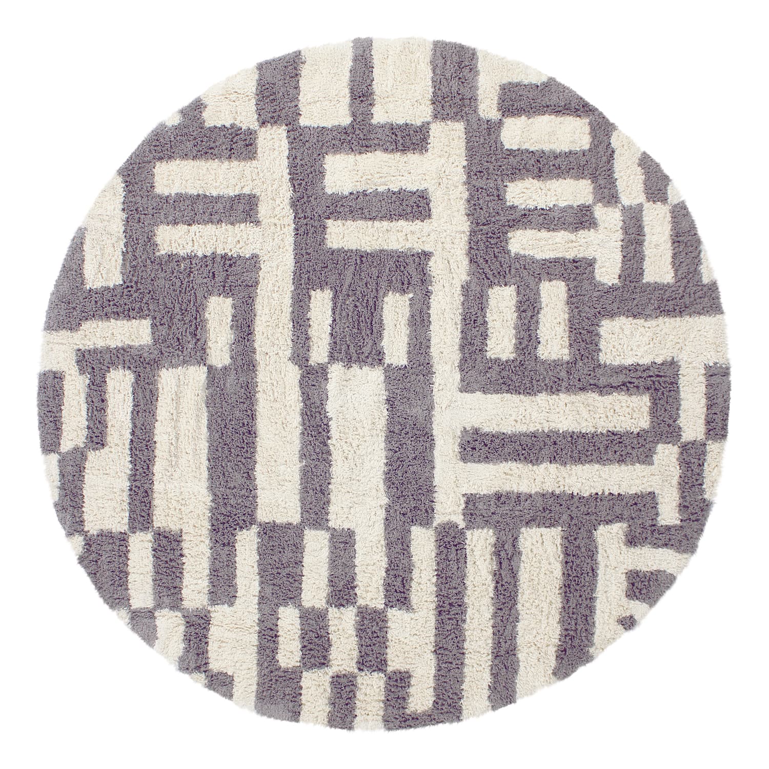Rund matta - Bergamo Natural Cotton Shaggy (grå/vit) (Storlek: Ø 200 cm)
