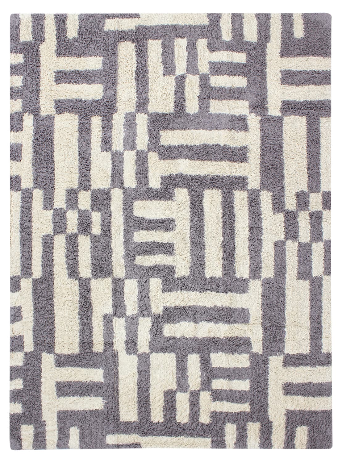 Ryamattor - Bergamo Natural Cotton Shaggy (grå/vit) (Storlek: 200 x 290 cm)