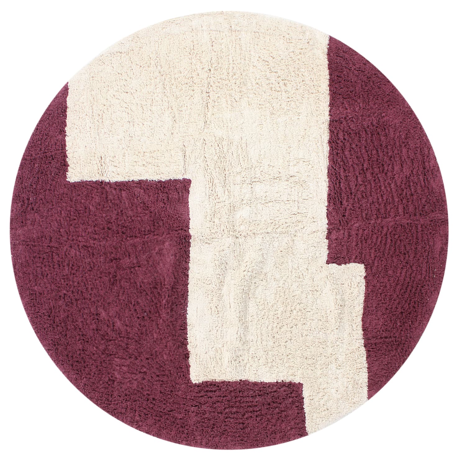 Rund matta - Ricco Natural Cotton Shaggy (offwhite/vinröd) (Storlek: Ø 200 cm)