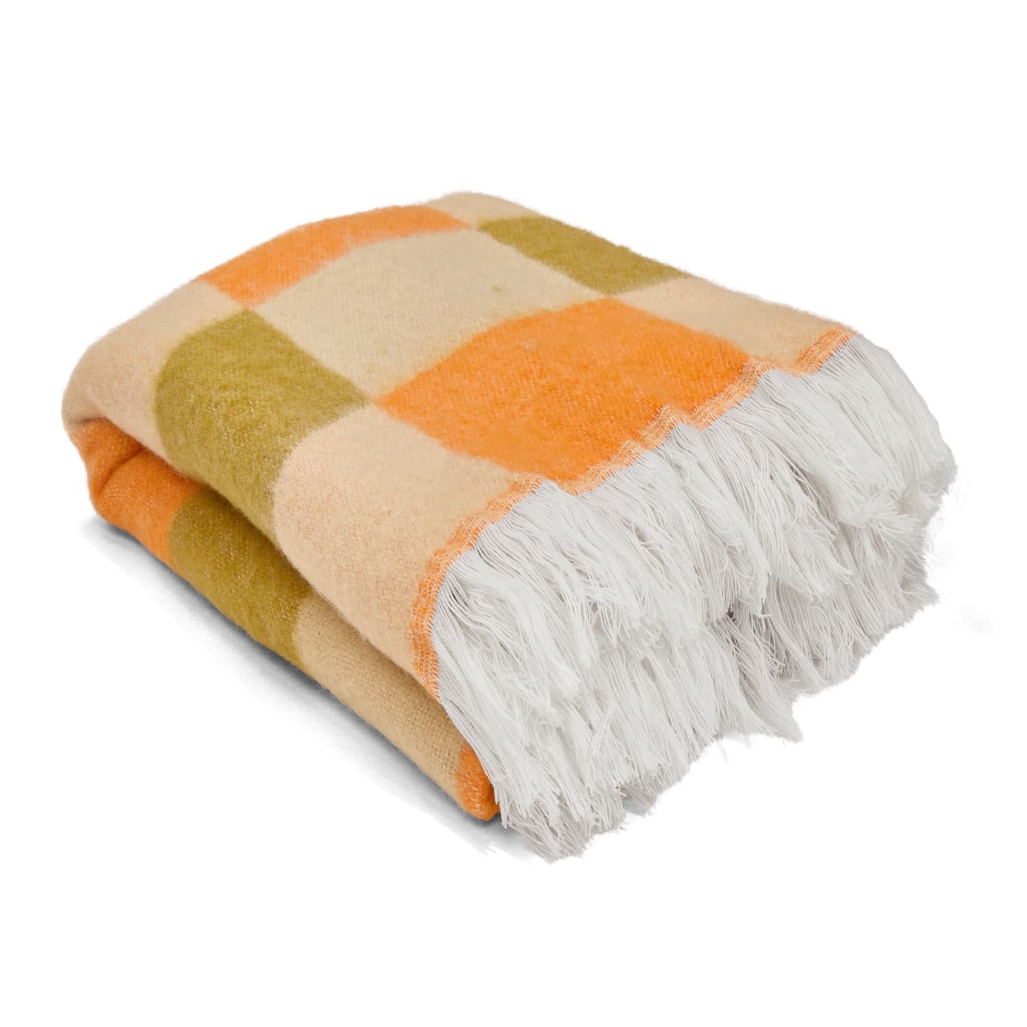 Filtar - Pläd i ullmix - Audrey Check (beige/gul/orange) (Storlek: 130 x 170 cm)
