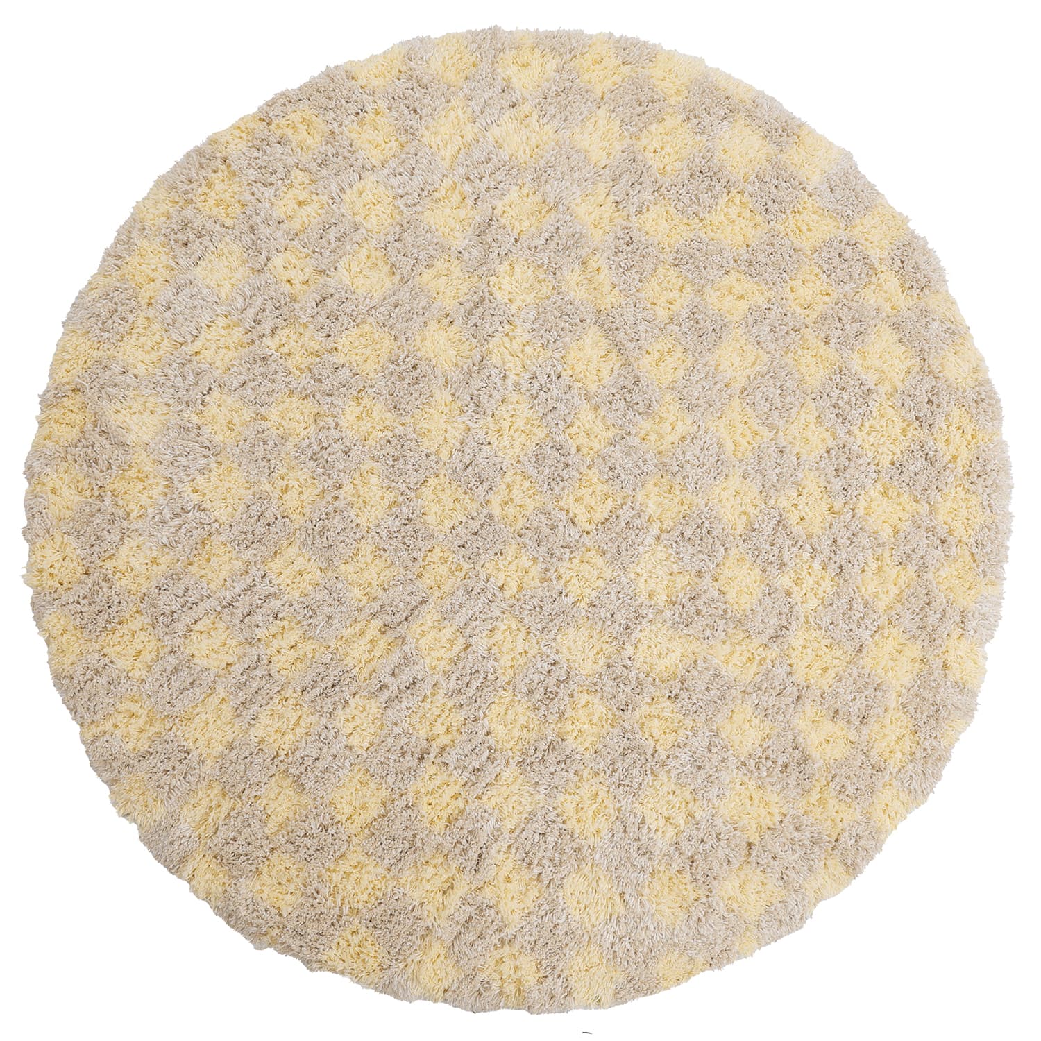 Rund matta - Methoni Check Cotton Shaggy (creme/ljusgul) (Storlek: Ø 160 cm)