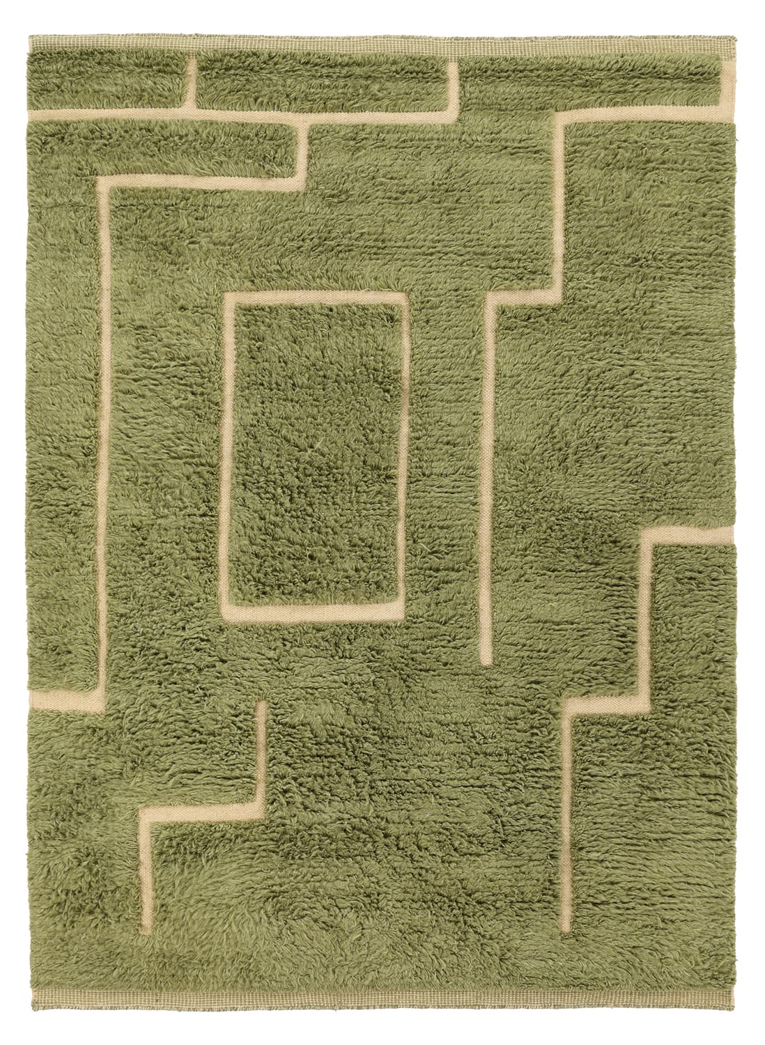 Ryamattor - Kiberg Hand Woven Wool Shaggy (grön) (Storlek: 160 x 230 cm)