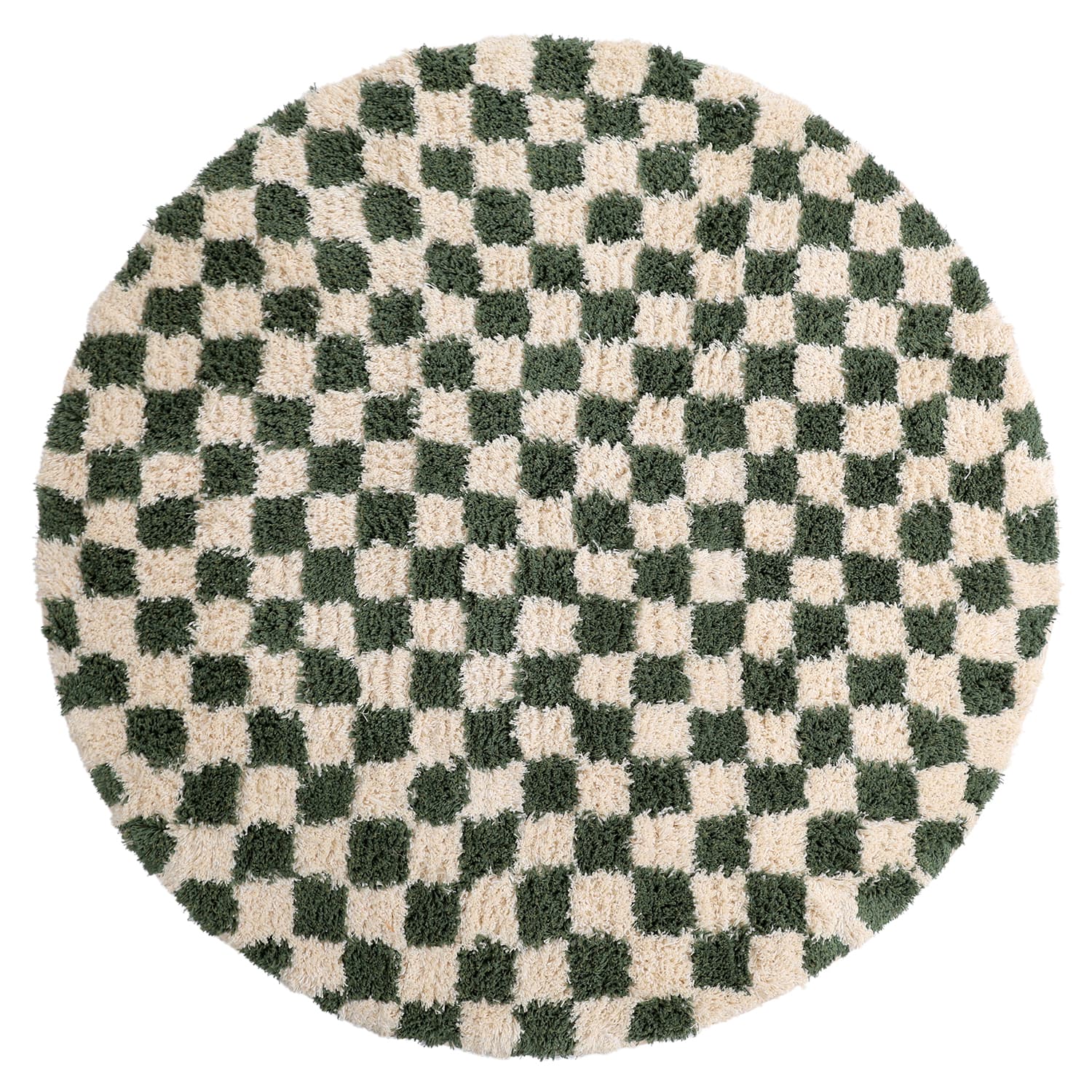 Rund matta - Methoni Check Cotton Shaggy (creme/grön) (Storlek: Ø 160 cm)