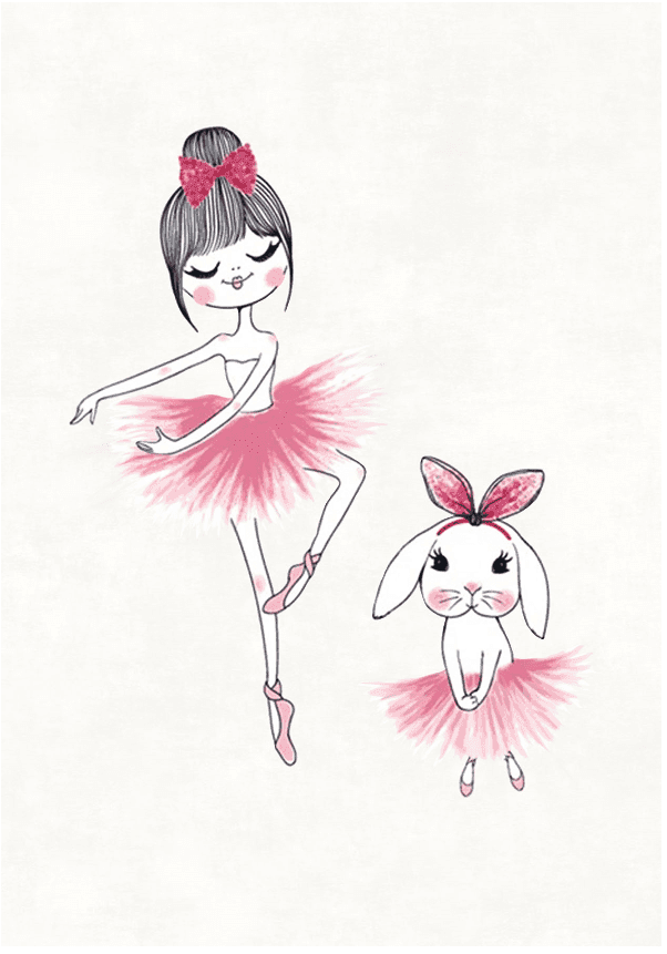 Barnmatta - Dancing ballerinas (rosa) (Storlek: 120 x 160 cm)