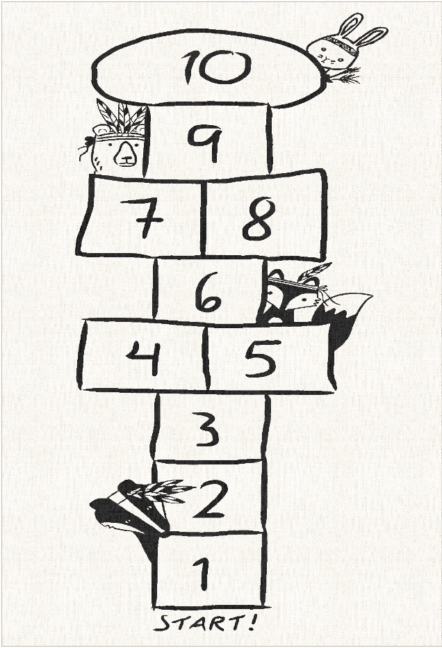 Barnmatta - Hopscotch Animals (vit) (Storlek: 120 x 170 cm)