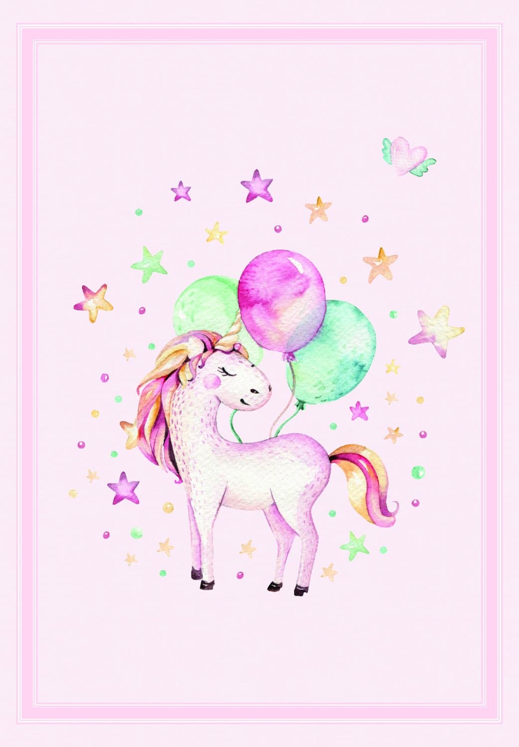 Barnmatta - Unicorn Balloon (rosa) (Storlek: 160 x 230 cm)