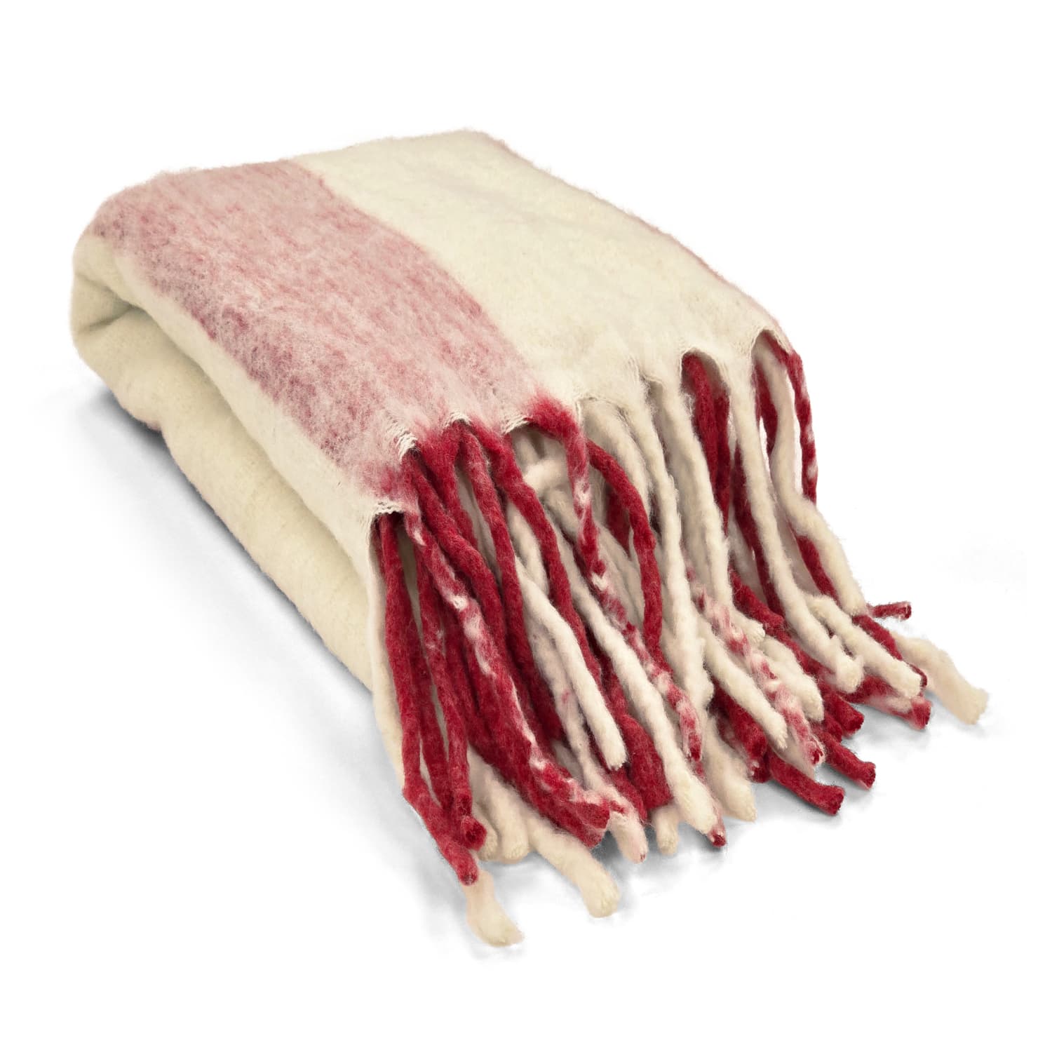 Filtar - Pläd i ullmix - Beatriz Stripe (röd/vit) (Storlek: 130 x 170 cm)
