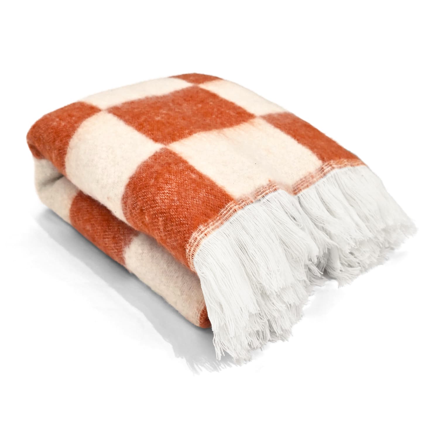 Filtar - Pläd i ullmix - Audrey Check (rosa/offwhite) (Storlek: 130 x 170 cm)