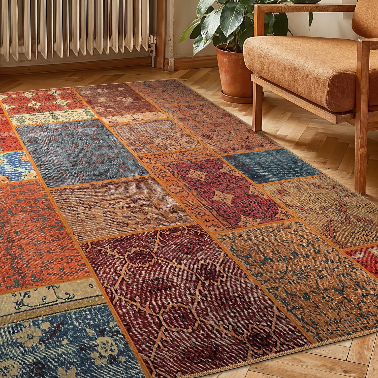Flatvävd matta - Myrina (röd/multi) (Storlek: 190 x 280 cm)