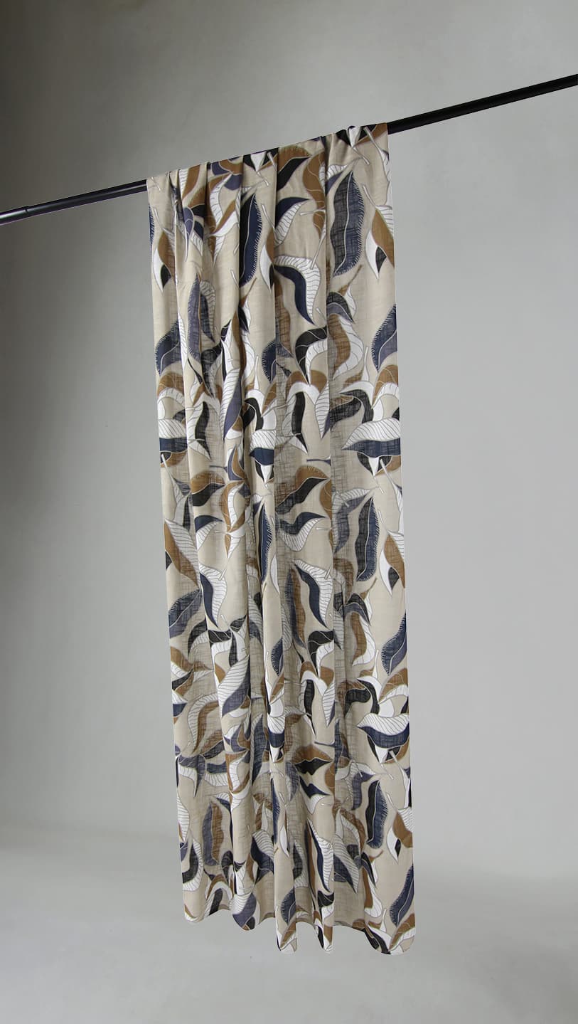 Gardiner - Bomullsgardin - Amalie (grå/blå) (Storlek: 140 x 250 cm)