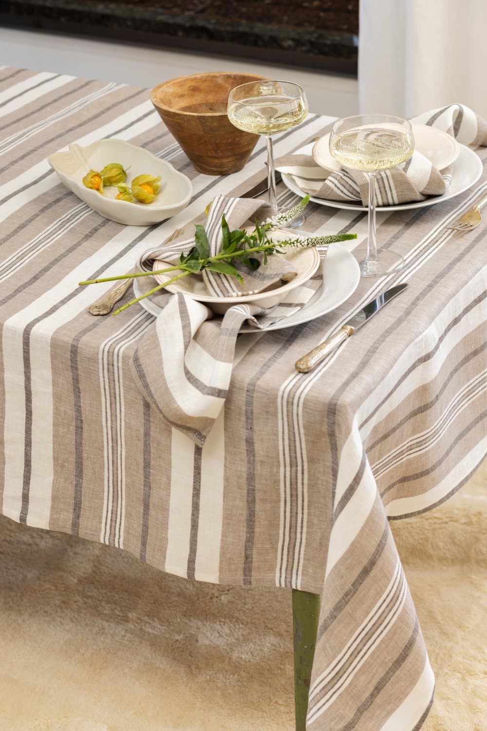Dukar - Linneduk Ilse (brun/multi) (Storlek: 140 x 250 cm)