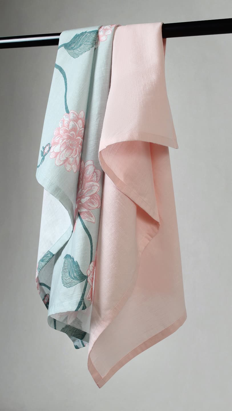 Kökshandduk 2-pack - Alyssa (grön/rosa) (Storlek: 50 x 70 cm)