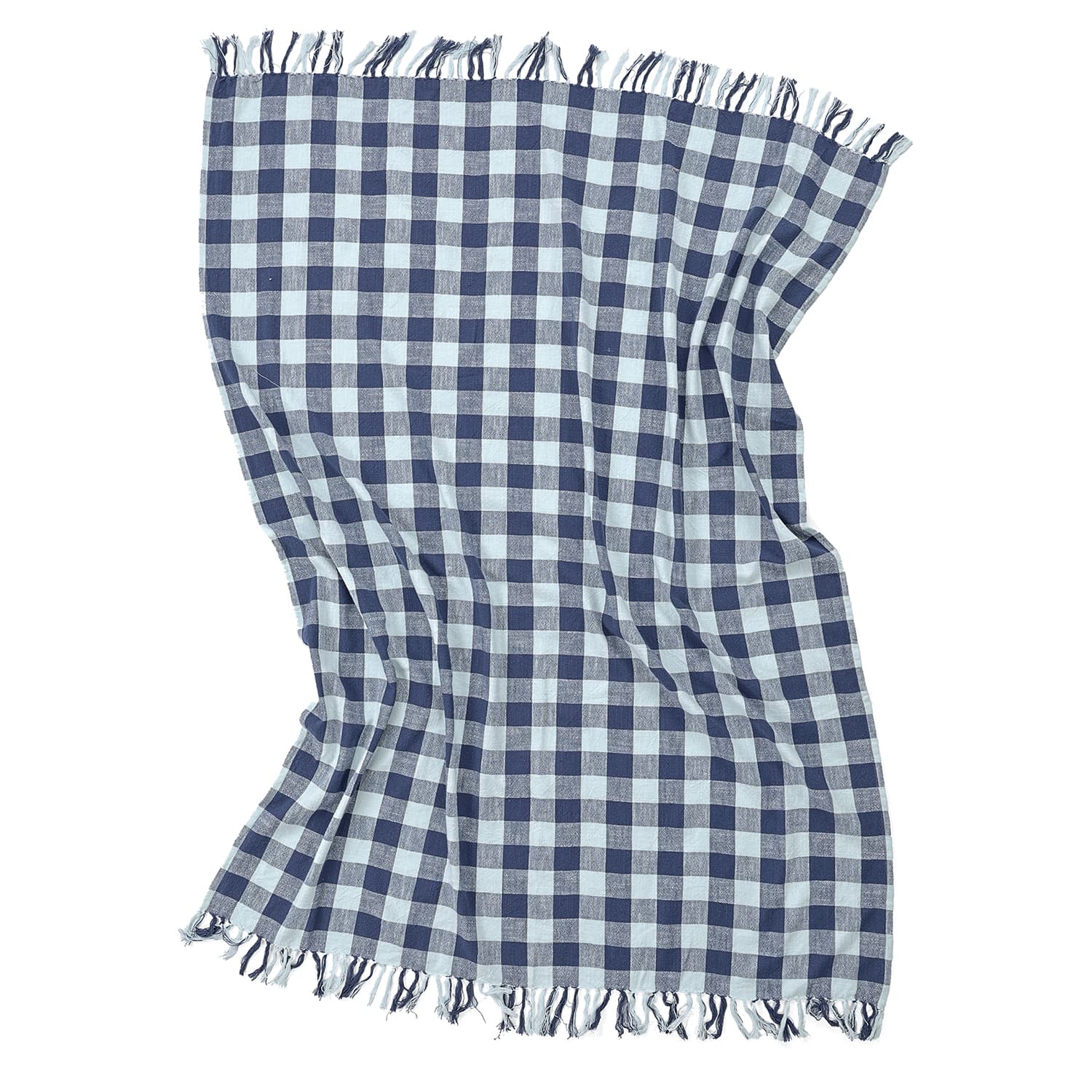 Filtar - Isela check cotton throw (navy/ljusblå) (Storlek: 130 x 170 cm)