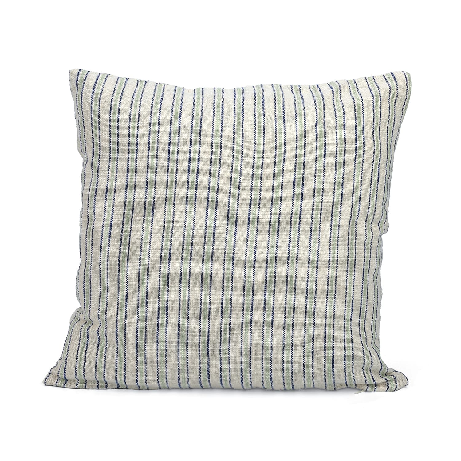 Kuddfodral - Rumi stripe cotton cushion cover (cream/navy/ljusgrön) (Storlek: 45 x 45 cm)