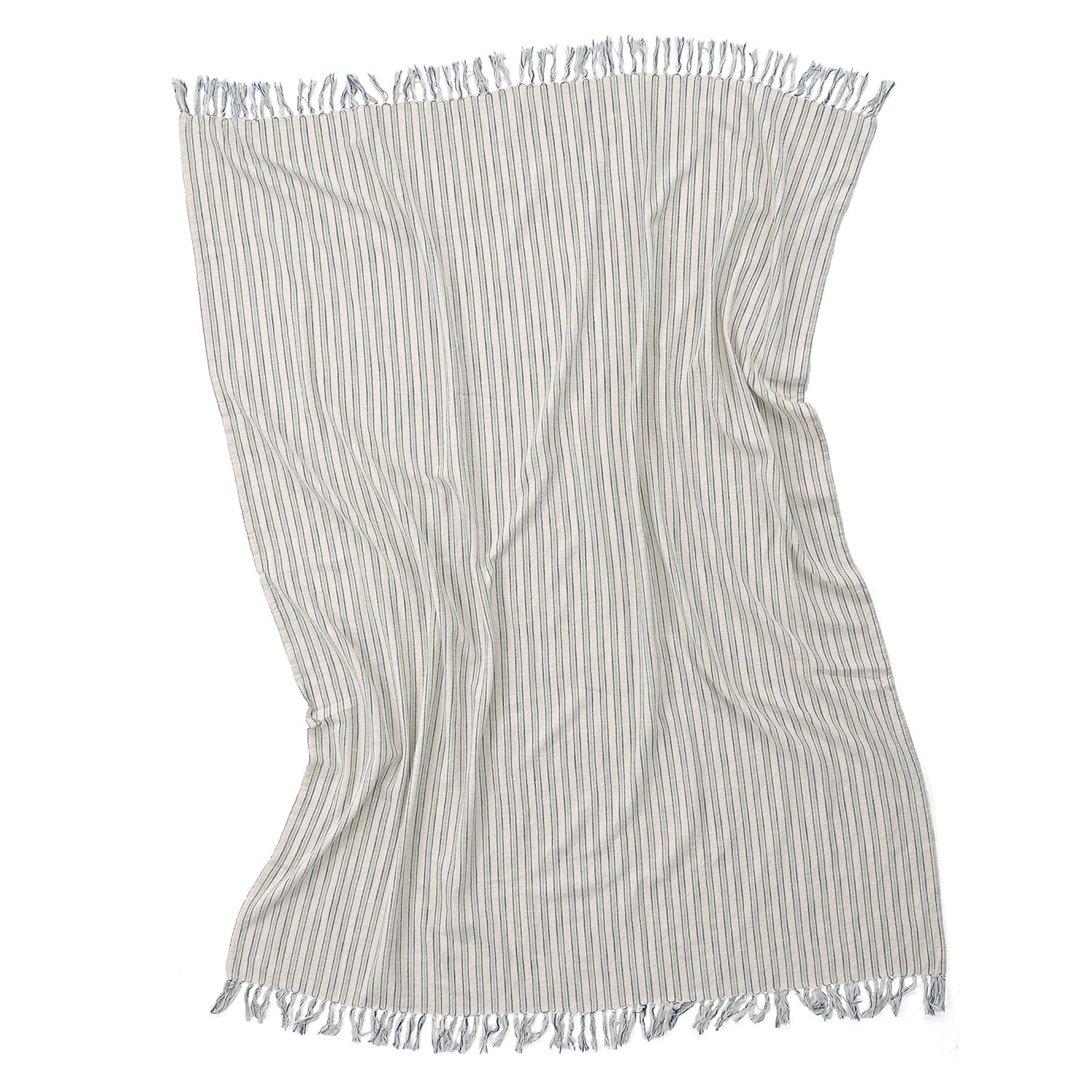 Filtar - Rumi stripe cotton throw (cream/navy/ljusgrön) (Storlek: 130 x 170 cm)